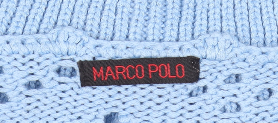 Marco Polo Women Blue V-Neck Open-Knit Button Cardigan M