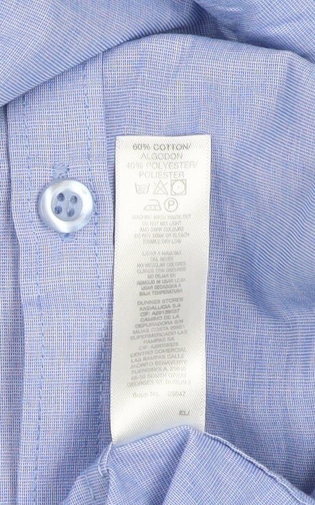 Dunnes Men's Blue Slim Fit Long Sleeve Button-Up Shirt Size 16