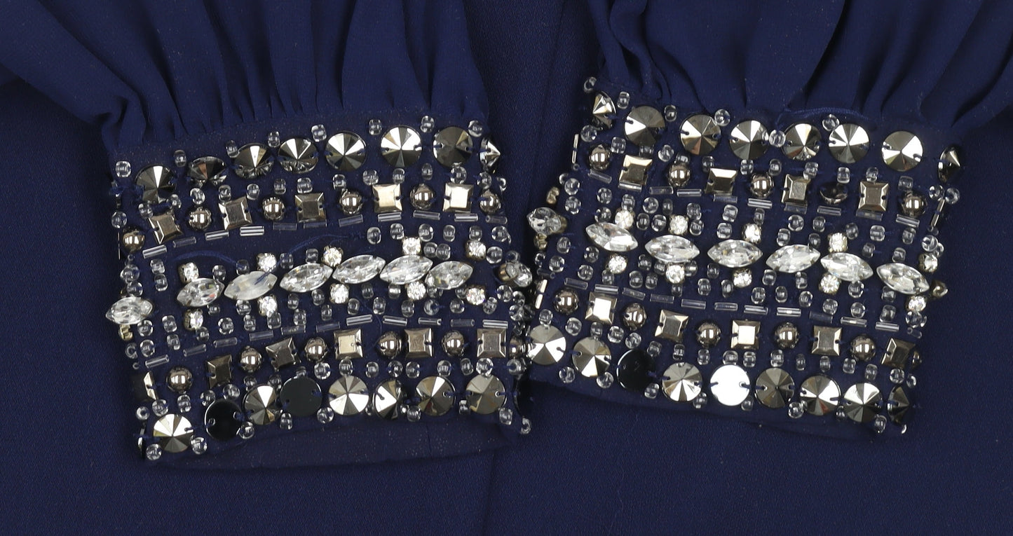 Warehouse Women Blue Size 12 Shift Beaded Cuff Party Dress