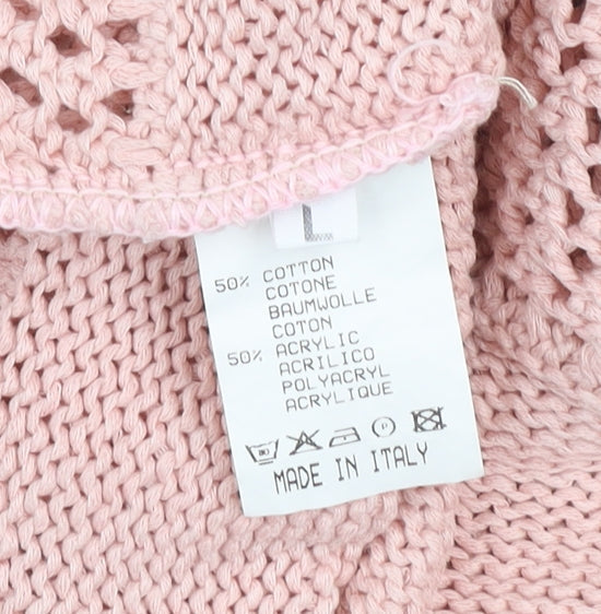 Peruzzi Women's Pink Open-Knit Cotton Blend Pullover Jumper L