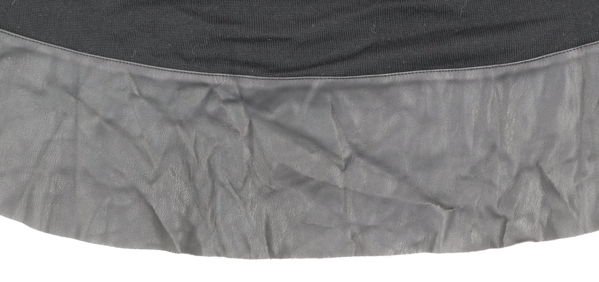 Liu Jo Women Black Wool Faux Leather Trim Pullover Jumper L