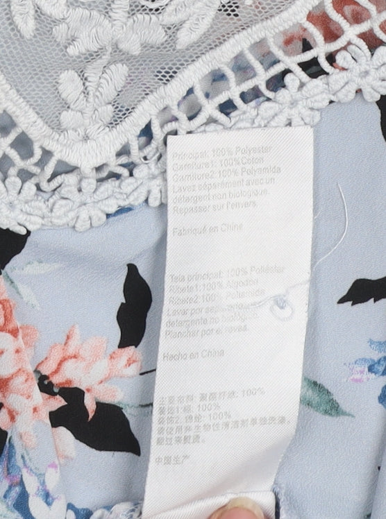 Oasis Women Blue Floral Lace Sleeveless Blouse Size 10