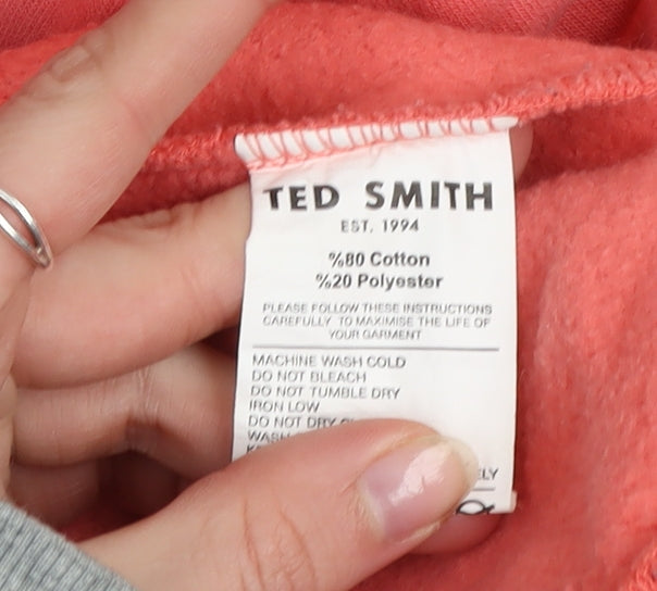 Ted Smith Men's Pink Pullover Sweatshirt L Crew Neck Embroidered Logo