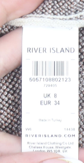River Island Women Beige Animal Print V-Neck Pullover Jumper Size 8