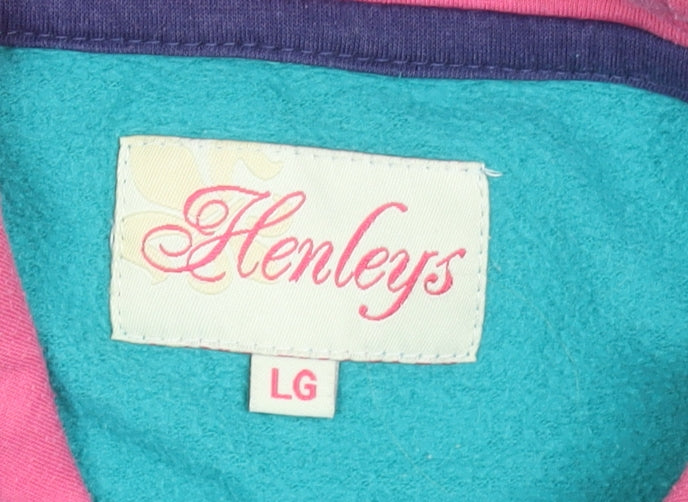 Henleys Girls Blue Pullover Hoodie Size L Graphic Print Cotton Blend