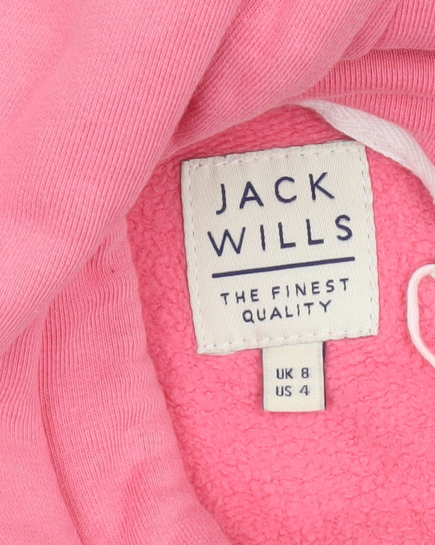 Jack Wills Womens Pink Pullover Hoodie UK 8 Cotton Logo Casual