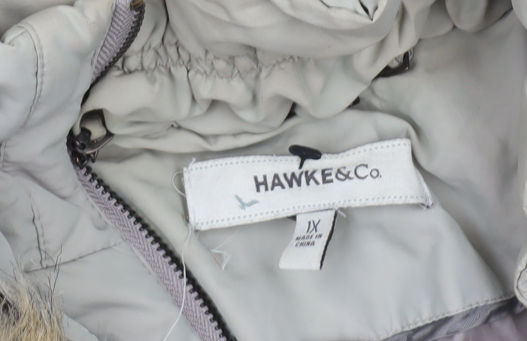 Hawke & Co Womens Beige Faux Fur Hooded Puffer Coat Size 18