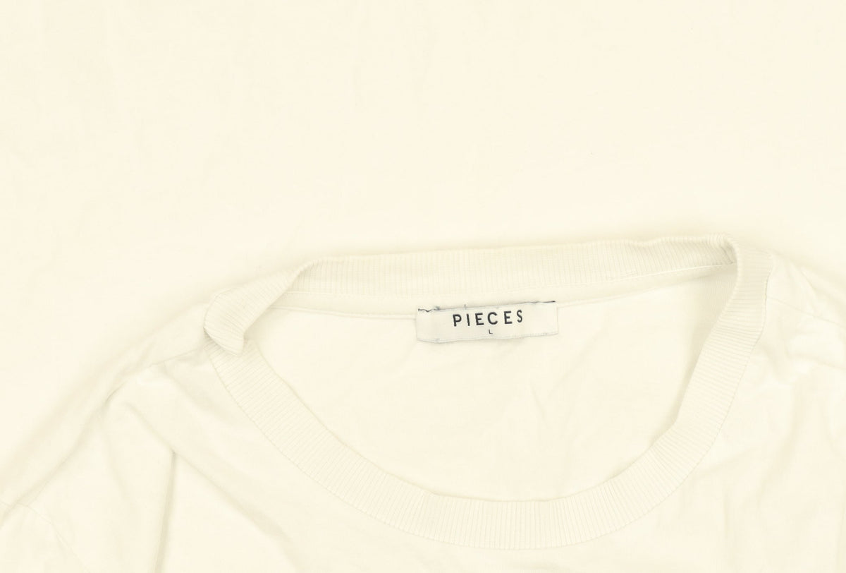 Pieces Women's White Animal Print Graphic Cotton T-Shirt Size L