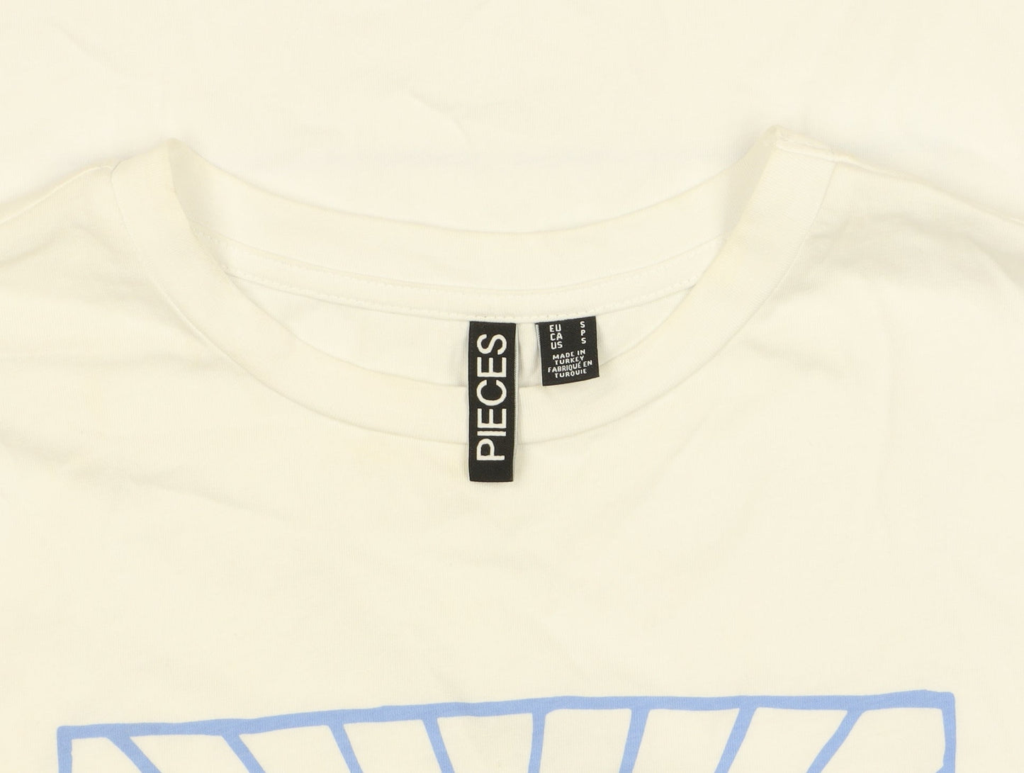 Pieces Women's White Cotton Graphic T-Shirt Size S Vacanza Print