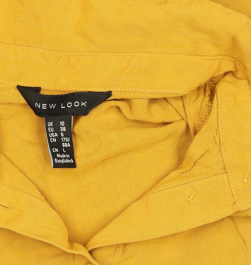 New Look Women Yellow Viscose Button-Up Shirt Size 10