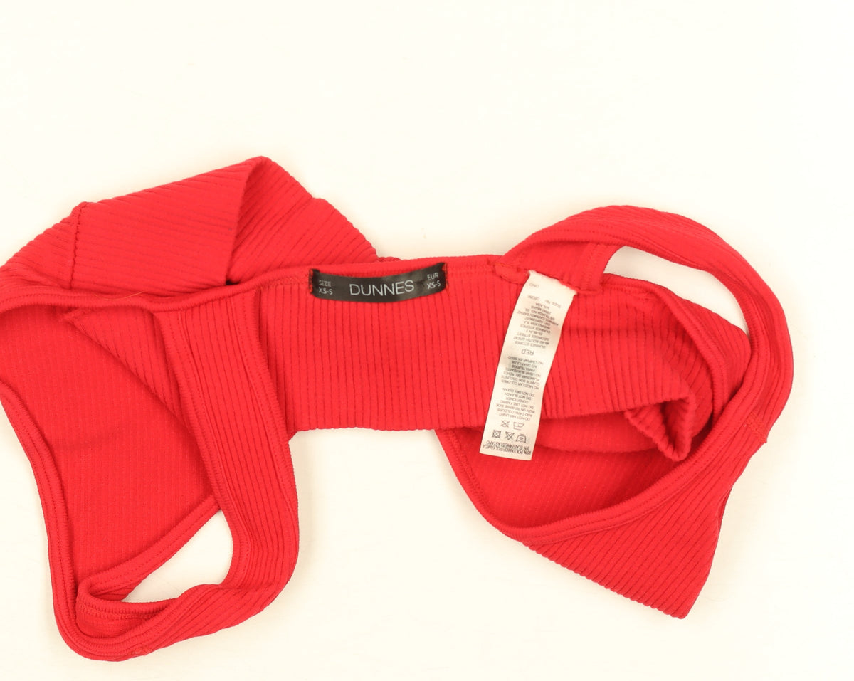 Dunnes Red Ribbed Cropped V-Neck Tank Top Women’s XS