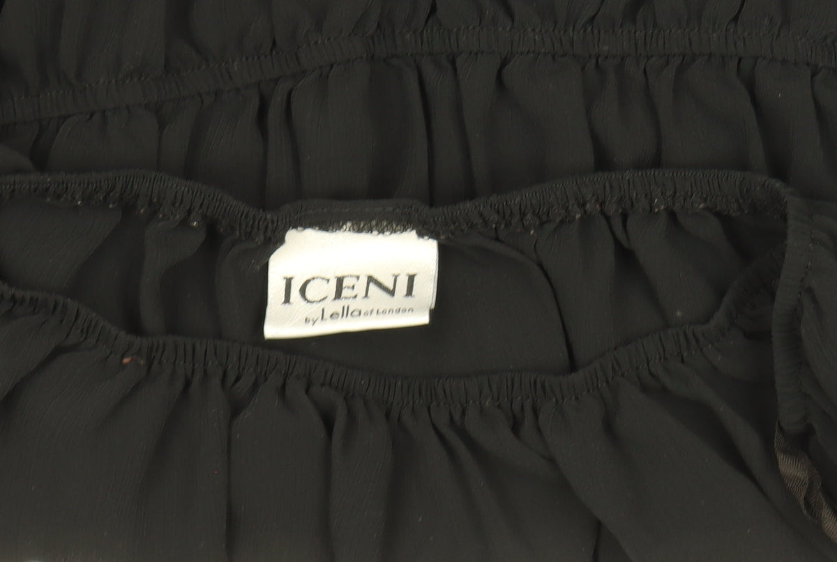 Iceni by Lella of London Women’s Black Off Shoulder Shirred Chiffon Blouse Size 10