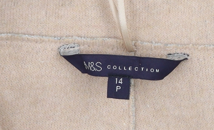 Marks & Spencer Women Grey Beige Coatigan Size 14 Petite Wool Blend