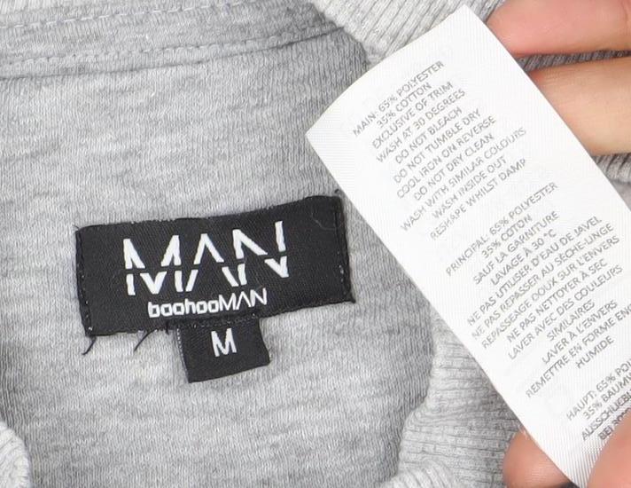 boohooMAN Mens Grey Beverly Hills Logo Sweatshirt Size M