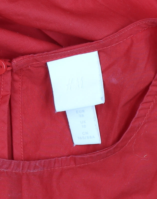 H&M Women Red Cotton Swing Dress Size 10 Long Sleeve Casual