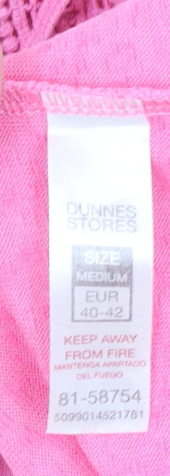 Dunnes Stores Women's Pink V-Neck Crochet Trim T-Shirt Size M