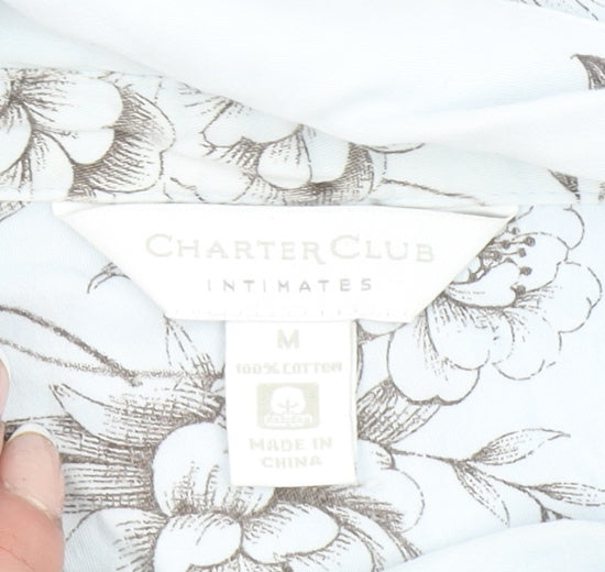 Charter Club Women’s Blue Floral Cotton Button-Up Shirt M