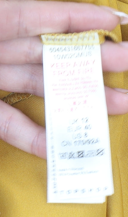 Topshop Women Yellow Satin Slip Midi Dress Size 12 Sleeveless V-Neck