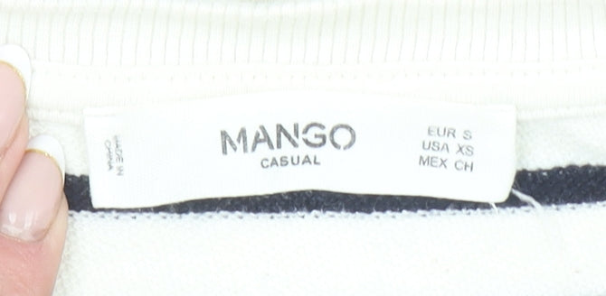 Mango Women’s White Black Striped Long Sleeve Cotton Top Size 8