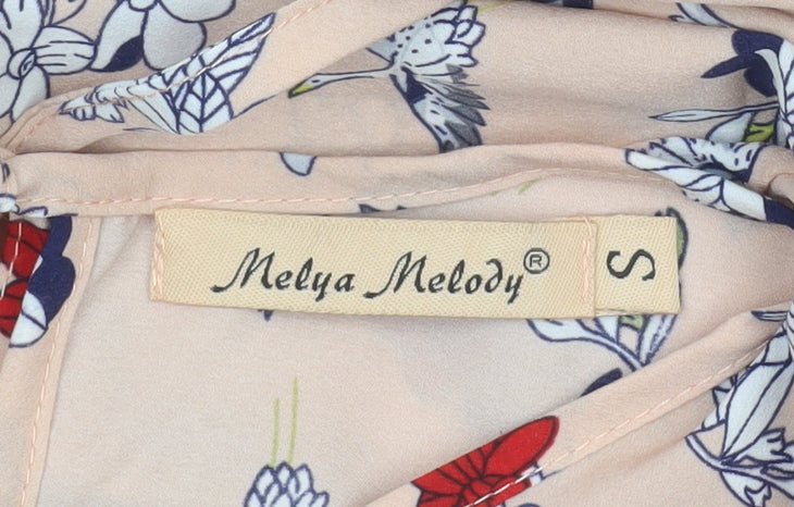Melya Melody Women's Beige Floral Sleeveless Chiffon Camisole Blouse Size S