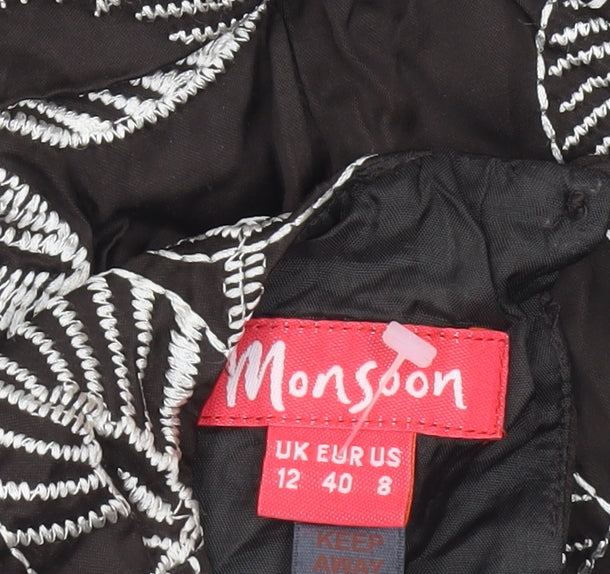 Monsoon Women Black Floral Embroidered Sleeveless Shift Dress Size 12