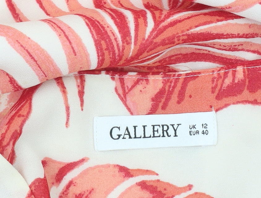 Gallery Women’s Red Floral Print Long Sleeve V-Neck Blouse Size 12