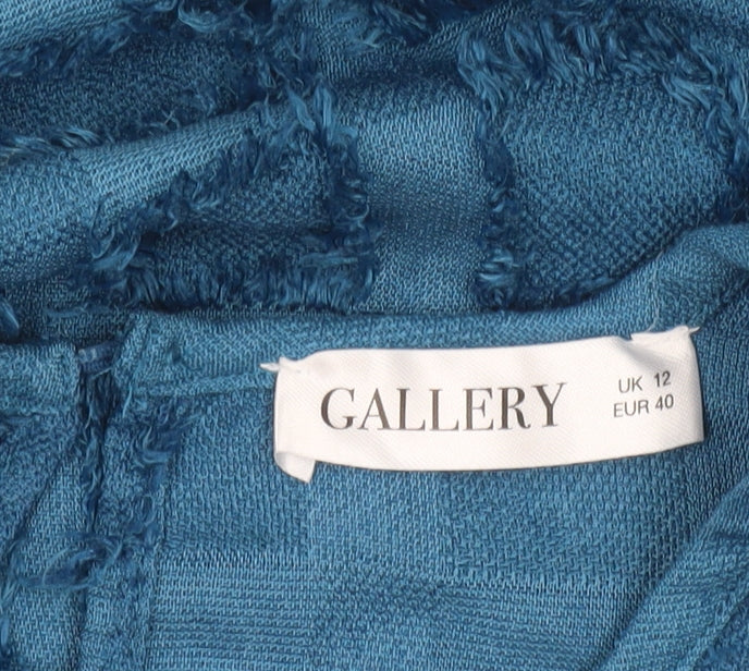 Gallery Women’s Blue Textured Check Long Sleeve Tunic Blouse UK 12