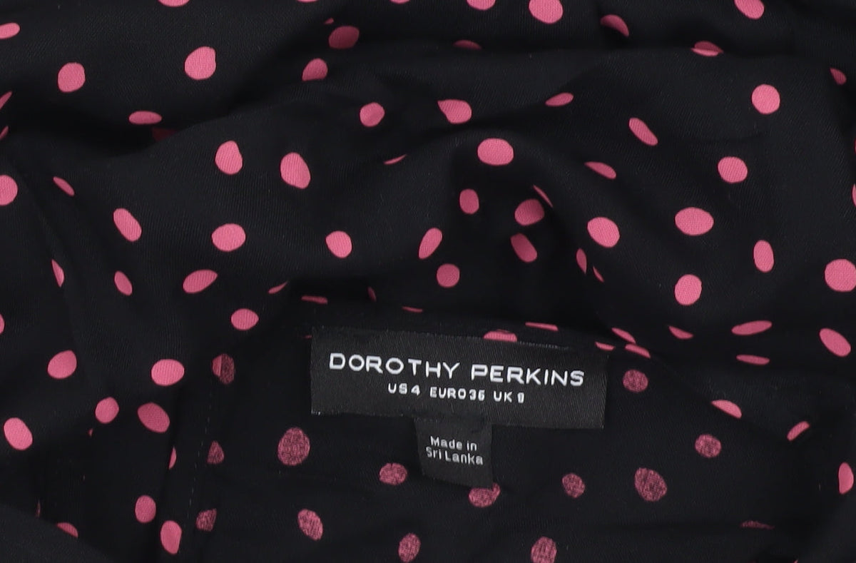Dorothy Perkins Women Black Pink Polka Dot Fit & Flare Dress Size 8