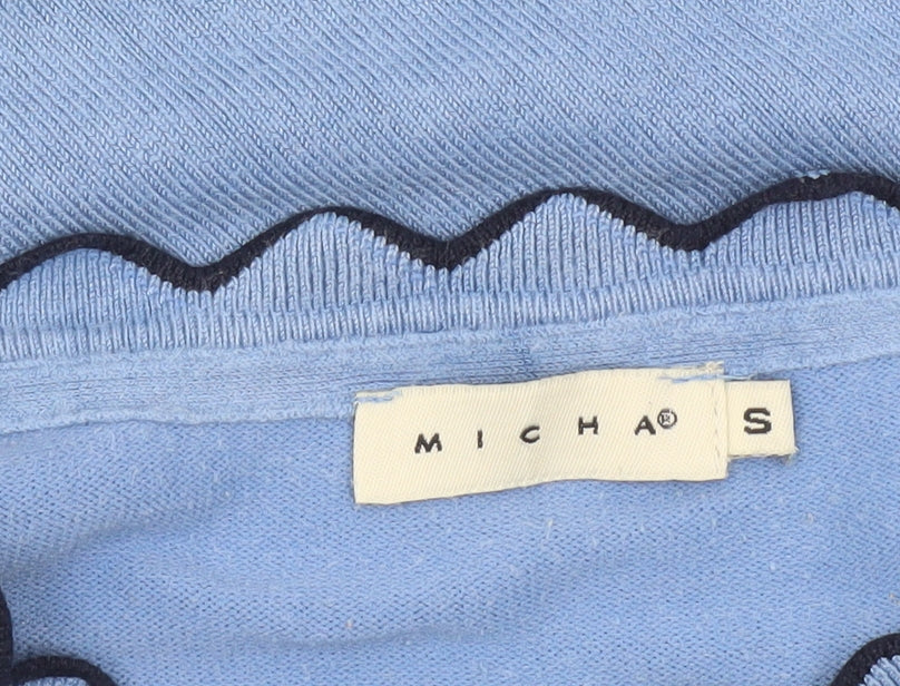 Micha Women Blue Scallop Trim Knit Pullover Jumper Size S