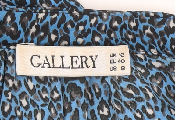 Gallery Women’s Blue Animal Print Long Sleeve Blouse Size 12