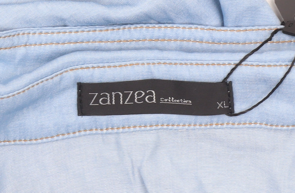 Zanzea Womens Blue Collared Short Sleeve Button-Up Shirt XL Relaxed Fit