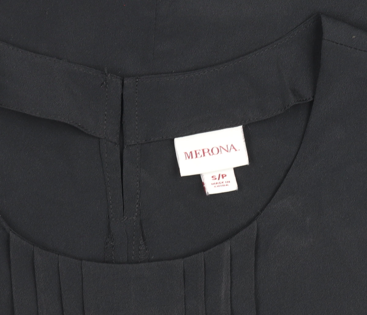 Merona Women Black Sleeveless Pleated Chiffon Blouse Size S