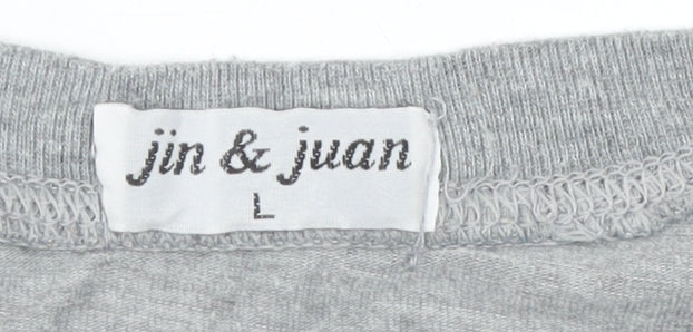 jin & juan Men's Grey Graphic Print Crew Neck T-Shirt Size L