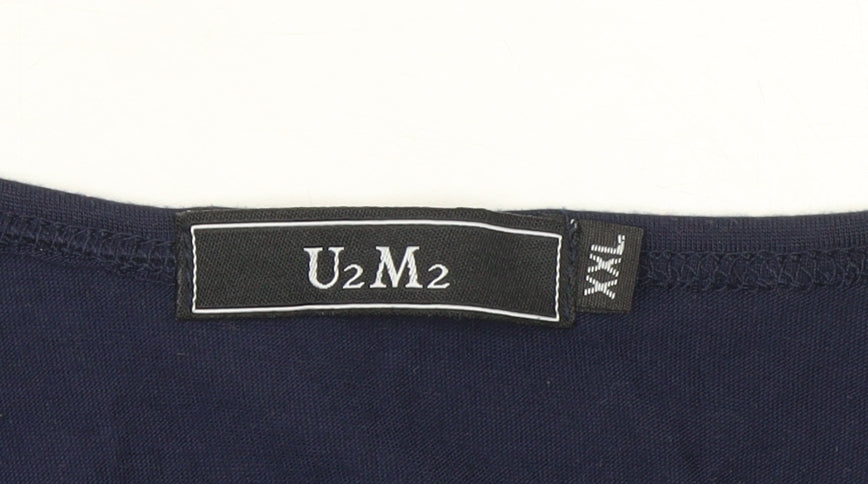 U2M2 Women's Blue Long Sleeve Button-Up Cotton Shirt 2XL