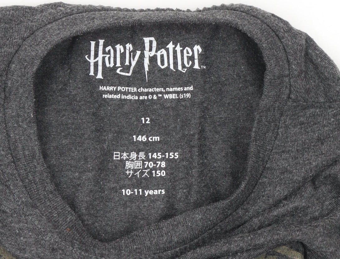 Harry Potter Boys Grey Hogwarts Graphic T-Shirt 10-11 Years Casual Cotton Blend