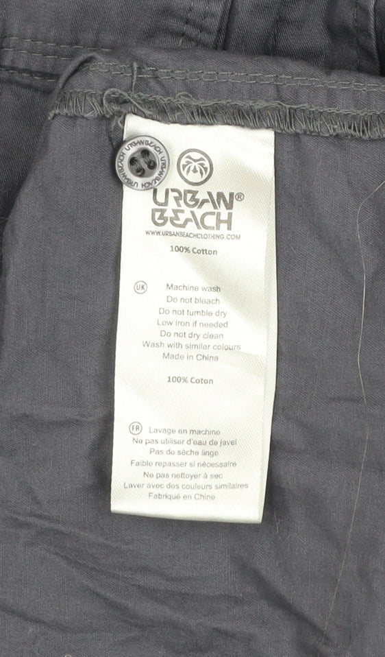 Urban Beach Men’s Grey Cotton Short Sleeve Button-Up Shirt L