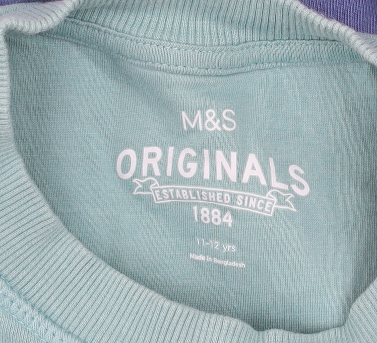 Marks and Spencer Boys Blue Colourblock Cotton Sweatshirt 11-12 Years
