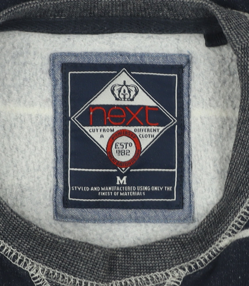 Next Men’s Blue Striped Cotton Sweatshirt Medium Crew Neck Pullover