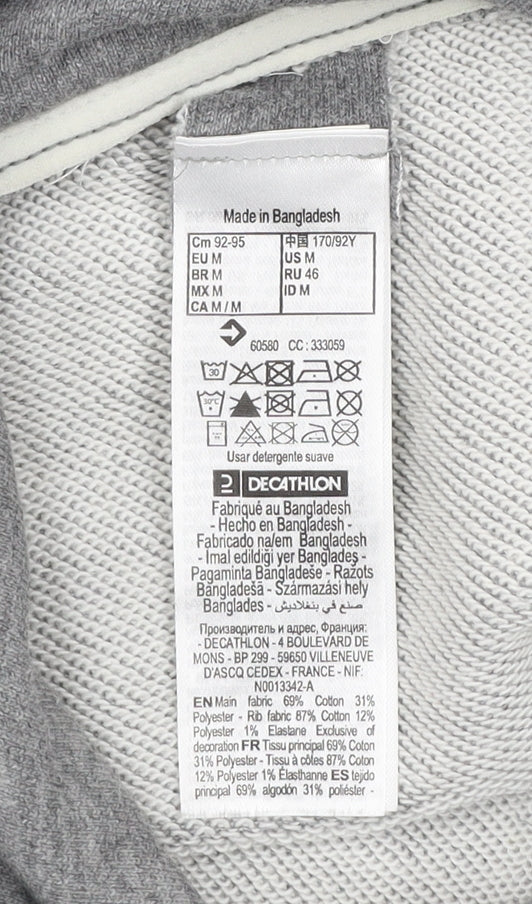 Decathlon Men's Grey Pullover Hoodie M Regular Fit Cotton Blend