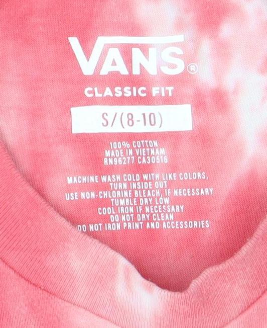 Vans Womens Pink Tie-Dye Classic Fit Cotton T-Shirt Size S