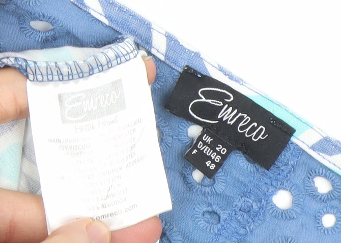 Emreco Women's Blue Short Sleeve Floral Tunic Blouse UK 20