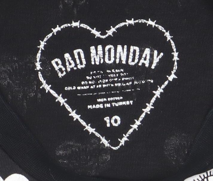 Bad Monday Womens Black Graphic T-Shirt Dress Size 10