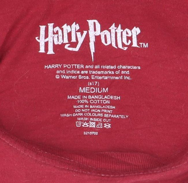 Harry Potter Men’s Red Gryffindor Quidditch T-Shirt Medium Cotton
