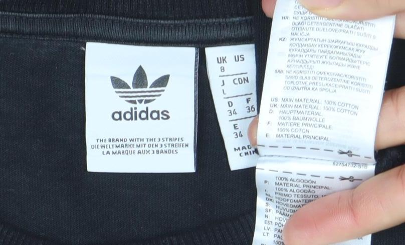 Adidas Womens Black Long Sleeve Crew Neck Sweatshirt UK 8 Cotton Logo Print