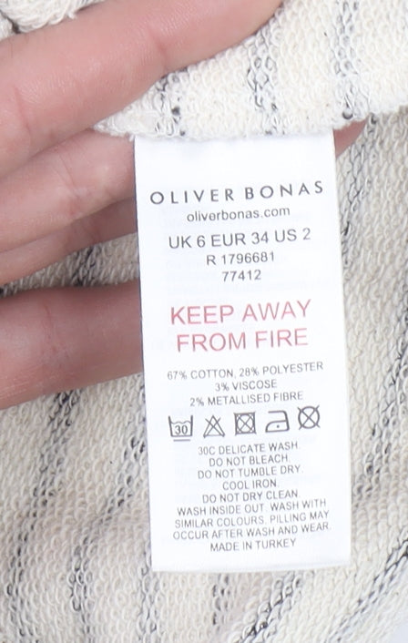 Oliver Bonas Women White Striped Pullover Sweatshirt UK 6