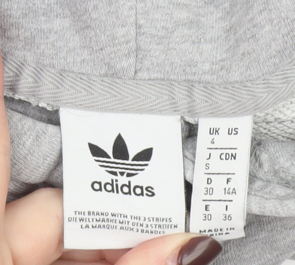 Adidas Women's Grey Hoodie UK 4 Cotton Pullover Sweatshirt