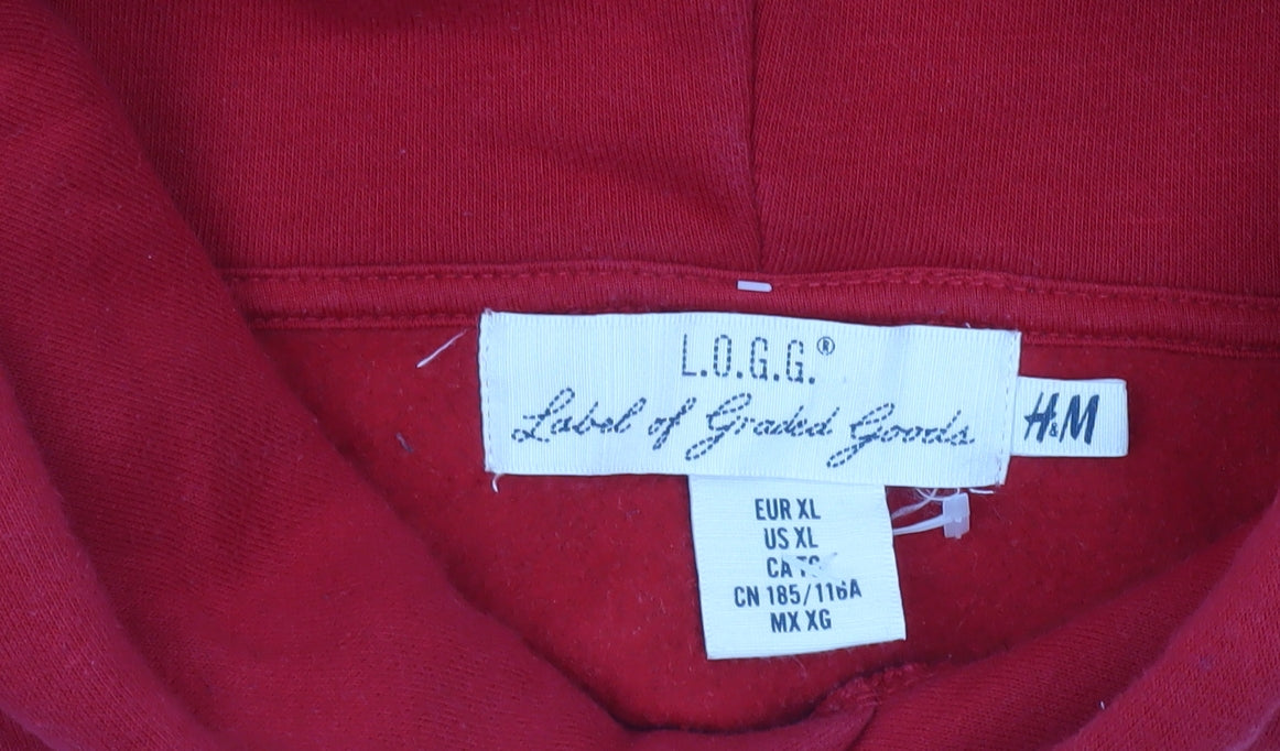H&M L.O.G.G. Men's Red XL Pullover Hoodie with TMRRW Graphic