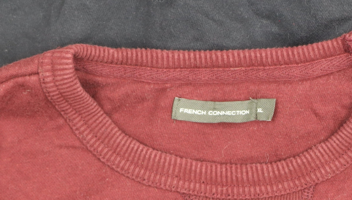 French Connection Mens XL Red & Black Colour Block Crew Neck Sweatshirt