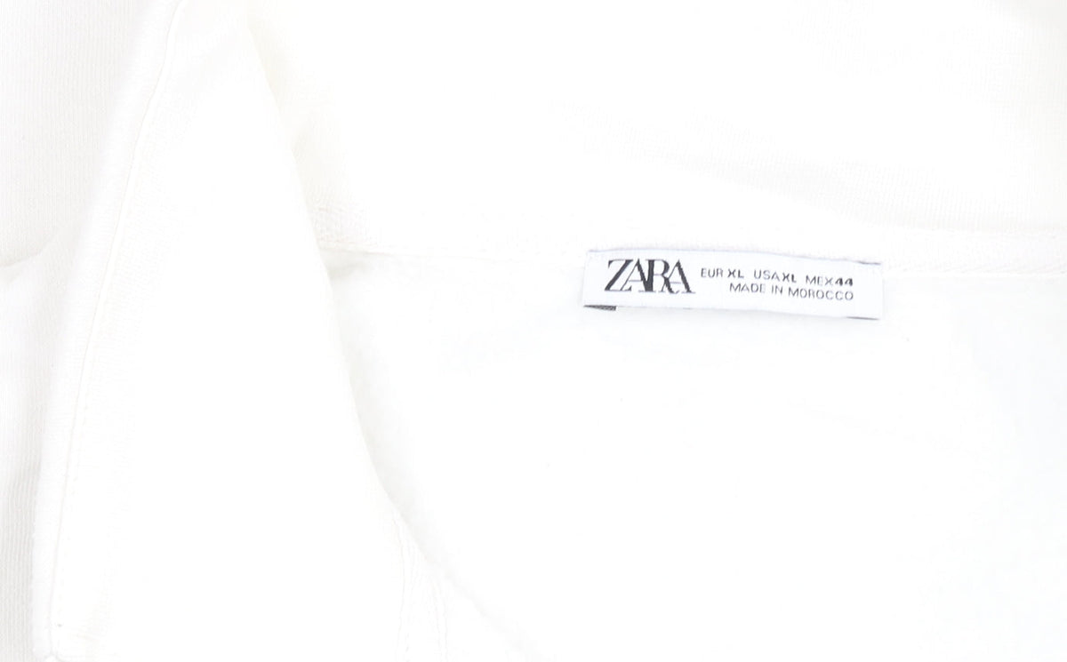 ZARA Women White XL 1/4 Zip Pullover Sweatshirt Fleece Lined
