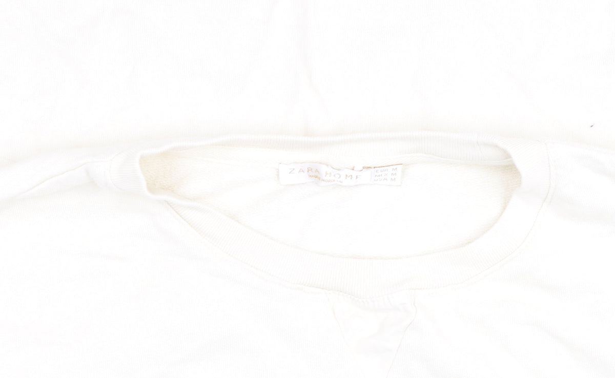 Zara Home Women Ivory Cotton Pullover Sweatshirt M Relaxed Fit